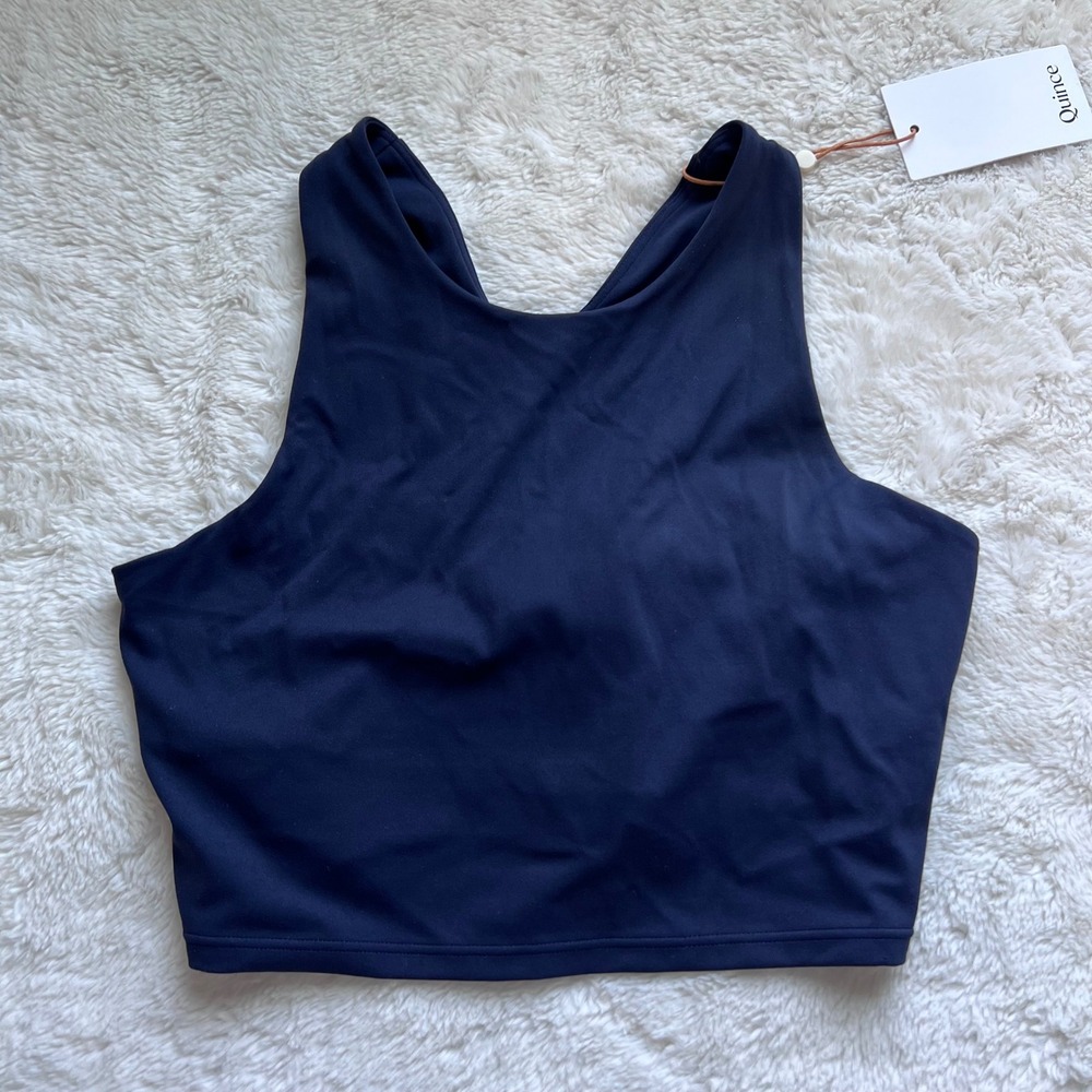 Quince Ultra-Form High Neck Crop Bra Navy Blue Women Size Small Athletic Top NWT - Picture 4 of 10